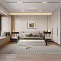 Modern Bedroom Interior Design With Bed Nightstands Artwork Bay Window And Rug