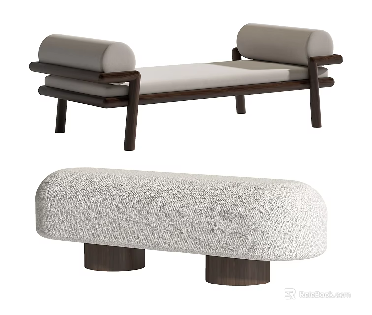 Modern Benches With Wooden Frame Upholstered Seats And Backrest Options 3d model