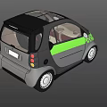 Green and Gray Compact Two Seater Car with Black Roof and Beige Interior