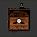 Vintage Wooden Machine With Orange Panel Buttons Knobs And Dial Design