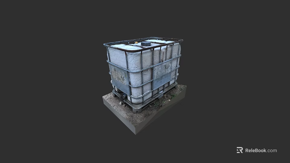 Industrial Equipment Metal Container With Steel Frame Base Stand And Worn Surface 3d model 