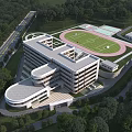 Modern School Building Complex With Classroom Buildings Track Football Field And Green Surroundings