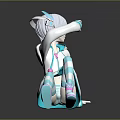 Anime Creature Character With White Hair Turquoise Outfit Striped Socks And Pink Sneakers Sitting Pose
