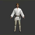 Man Wearing White Robe Beige Pants And White Boots With Utility Belt On Gray Background