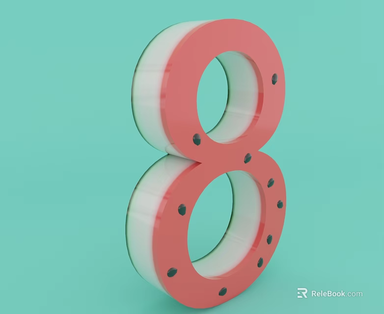 Watermelon Shaped Number 8 With Red Flesh Green Rind And Black Seeds On Turquoise Background 3d model 