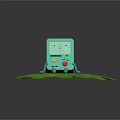 Cheerful Blue BMO Character Sitting On Green Leaf Shaped Mat With Colorful Buttons