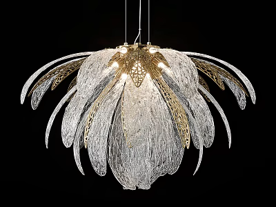 Elegant Modern Chandelier With Feather Like Design Transparent And Gold Materials 3d model