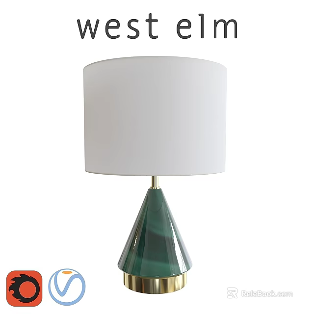 White Lampshade Green Cone Shaped Base Table Lamp With Gold Accents For Home Decor 3d model 