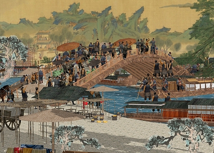 Qingming Festival Shanghetu Bridge Ancient Market Booth Vendors 3d model