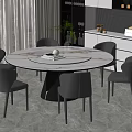 Modern Dining Room Interior With Round Marble Table And Gray Chairs 3d model