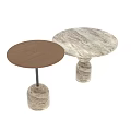 Modern Side Table With Round Wooden Top And Double Tiered Marble Base