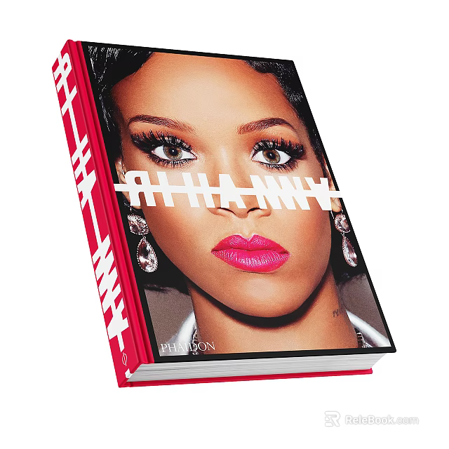 Elegant Rihanna Portrait Book Cover With Red Spine Bold Typography And Makeup Details 3d model 