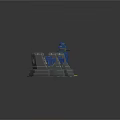 Winding Fortress Wall Structure With Blue Towers Yellow Base And Green Grass