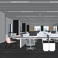 Modern Public Office Space Interior With Open Layout Desks Computers And Office Chairs 3d model