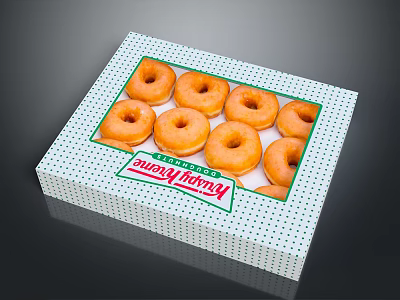 Delicious Fresh Mary Anne Donuts In Green Polka Dot Box 3d model