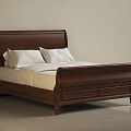 Classic Wooden Double Bed With Carved Headboard And White Sheets In Simple Setting