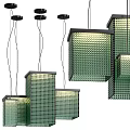 Multiple Green Grid Pattern Cube Shaped Illuminated Pendant Lights 3d model