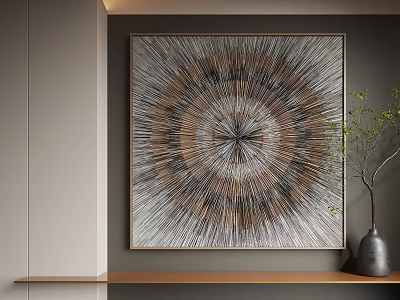 Contemporary Abstract Painting With Radial Textured Lines And Neutral Brown Gray Tones Wall Art 3d model