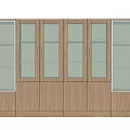 Modern Wooden Bookcase With Glass Door Panels And Multiple Storage Compartments