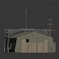 Modern Military Field Tent Setup With Antenna Mast And Power Line Pole