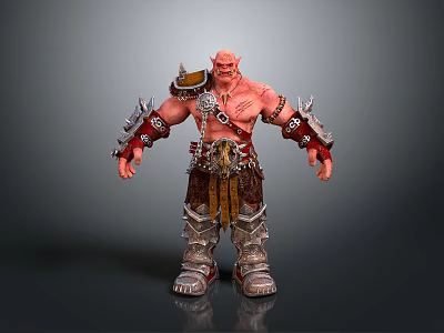 Game Movie Character Red Skin Muscular Metal Armor Shoulder Arm Guards Waist Decoration Armored Pants Boots 3d model