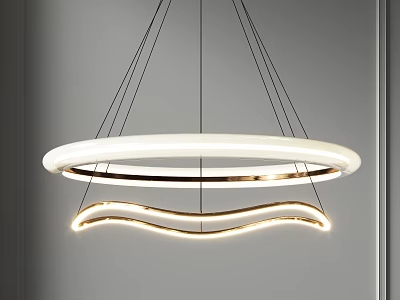 Modern Double Ring Pendant Light With Curved Wave Design And Gold Accents In Interior 3d model