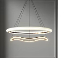 Modern Double Ring Pendant Light With Curved Wave Design And Gold Accents In Interior