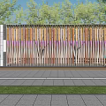 Modern Garden Wall With Wooden Slats Colorful Stripes And Green Plants Background