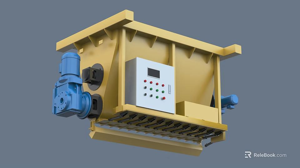Industrial Equipment With Yellow Body Blue Motor And Control Panel Digital Display Buttons 3d model 