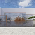 Modern Scenic Wall Featuring Mountain Water Pattern Wooden Decorations Water Pool Reflection and Side Tree 3d model