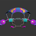Colorful Toy Vehicle With Umbrella Like Canopy Blue Pink Purple Yellow And White Hub Wheels