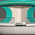 Futuristic Turquoise And White Cosmic Control Console With Curved Structure And Lighting