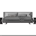 Modern Double Bed With Gray Bedding Pillows Blanket And Side Nightstand 3d model