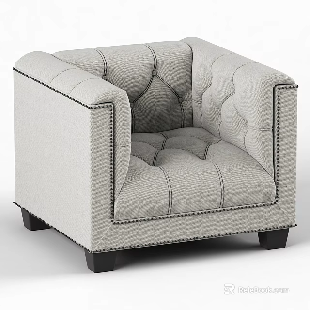 Elegant Light Gray Tufted Accent Chair With Piped Edges And Dark Legs 3d model