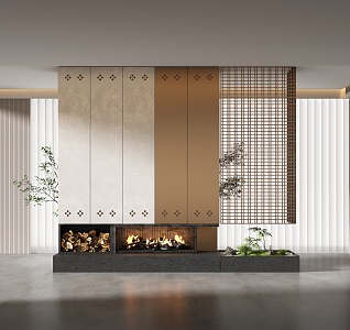 Modern fireplace background wall 3d model