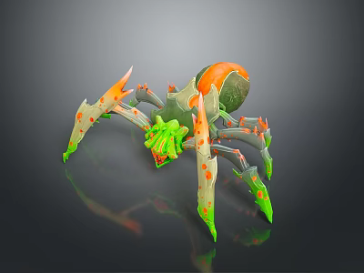 Vibrant 3D Spider Character With Green Orange Body And Spotted Legs 3d model
