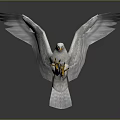 White Eagle With Spread Wings And Yellow Talons On Grey Gradient Background With Reflection 3d model