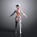 3D Female Character With Short Hair Futuristic Outfit Mechanical Arms And Leg Armor