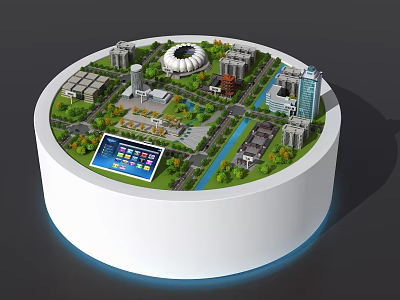 3D Sand Table Model Featuring Various Buildings Green Spaces Roads And Digital Screen 3d model