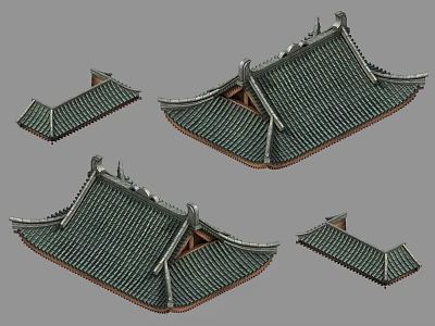 Traditional Chinese Architectural Components Featuring Green Tile Roofs Curved Eaves And Classic Design 3d model