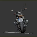 Vintage Style Motorcycle With Brown Black Body And Orange Leather Seat On Stone Slab Platform