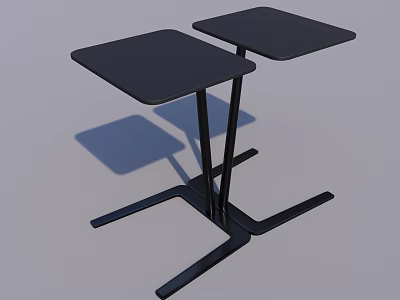 Two Black Square Modern Coffee Tables with Crossed Metal Legs Design 3d model