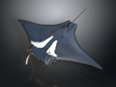 Graceful Marine Manta Ray Aquatic Animal With Black Body White Patterns And Long Tail 3d model