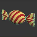 Red and White Striped Candy Wrapped in Gold Foil with Shiny Reflection on Black Surface