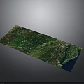 Modern Geographic Terrain 3D Model With Green Land And Blue Water Regions