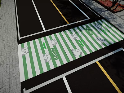 Garden Landscape Design For Parking Area With Green Stripes And Panda Patterns 3d model