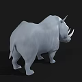 Cartoon Style Gray Rhinoceros 3D Model With White Horns On Black Background
