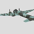 Vintage World War II Fighter Aircraft With Green Gray Camouflage Paint And Twin Propellers
