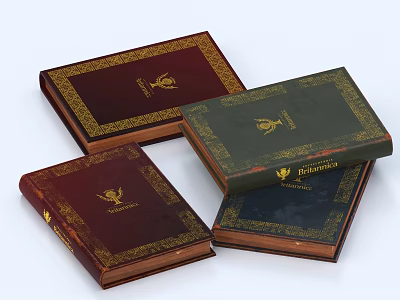 Vintage Hardcover Books With Red Green Blue Covers And Golden Emblem Designs 3d model