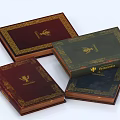 Vintage Hardcover Books With Red Green Blue Covers And Golden Emblem Designs